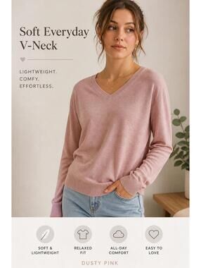 Banana Republic Blush Pink V-Neck Long Sleeve Sweater Soft Lightweight Knit S/P